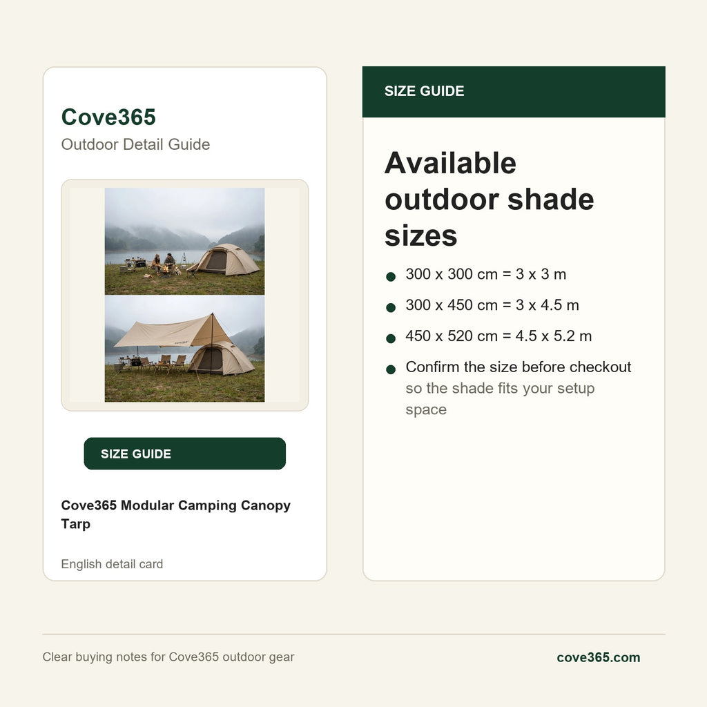 Cove365 Modular Camping Canopy Tarp - Available outdoor shade sizes
