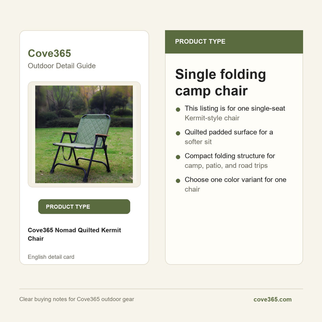 Cove365 Nomad Quilted Kermit Chair - Single folding camp chair
