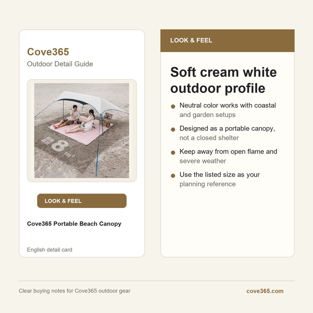 Cove365 Portable Beach Canopy - Soft cream white outdoor profile