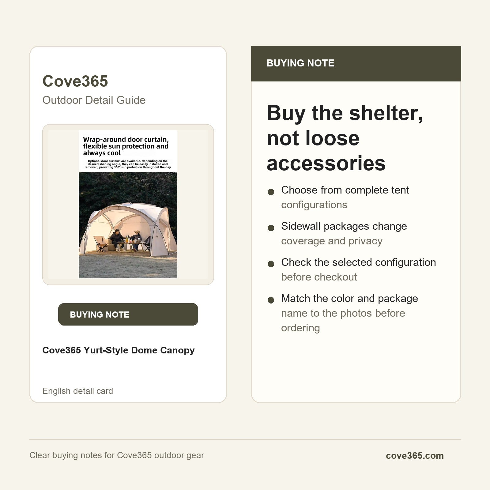 Cove365 Yurt-Style Dome Canopy - Buy the shelter, not loose accessories